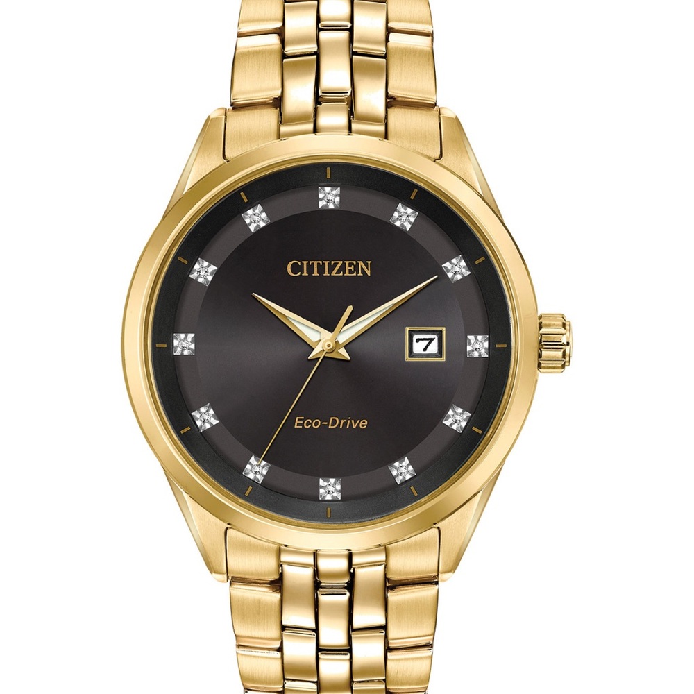 Citizen Men’s Eco-Drive Diamond Accent Gold Tone Stainless Steel Bracelet Watch